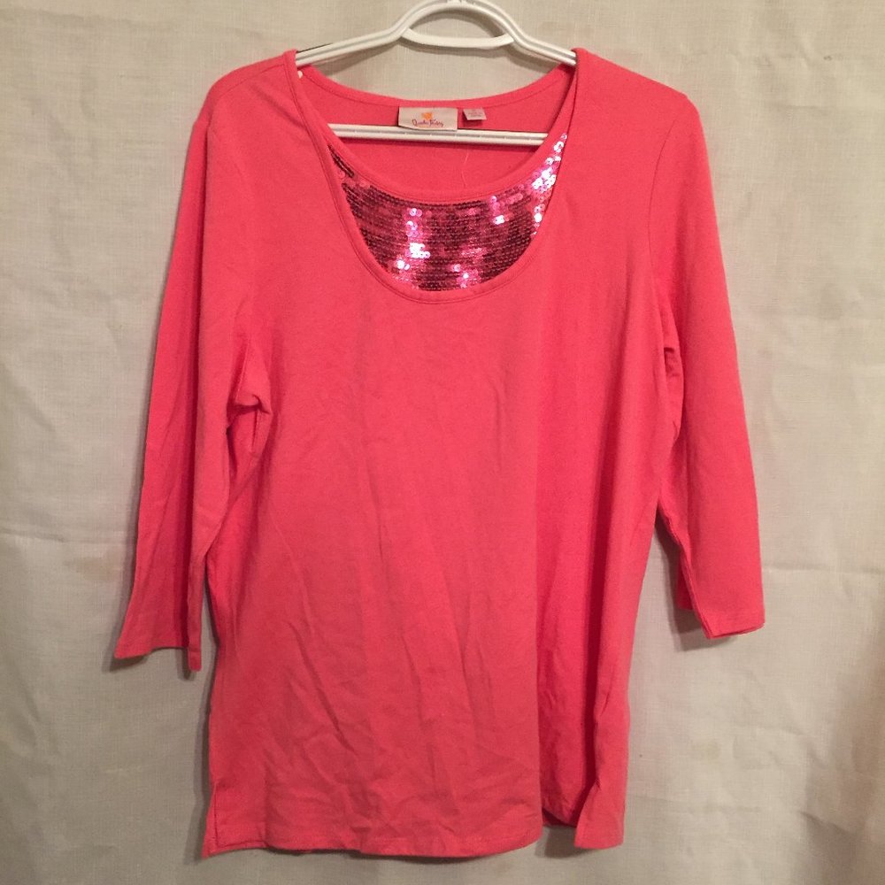 Quacker Factory Pink Sequined Top Medium